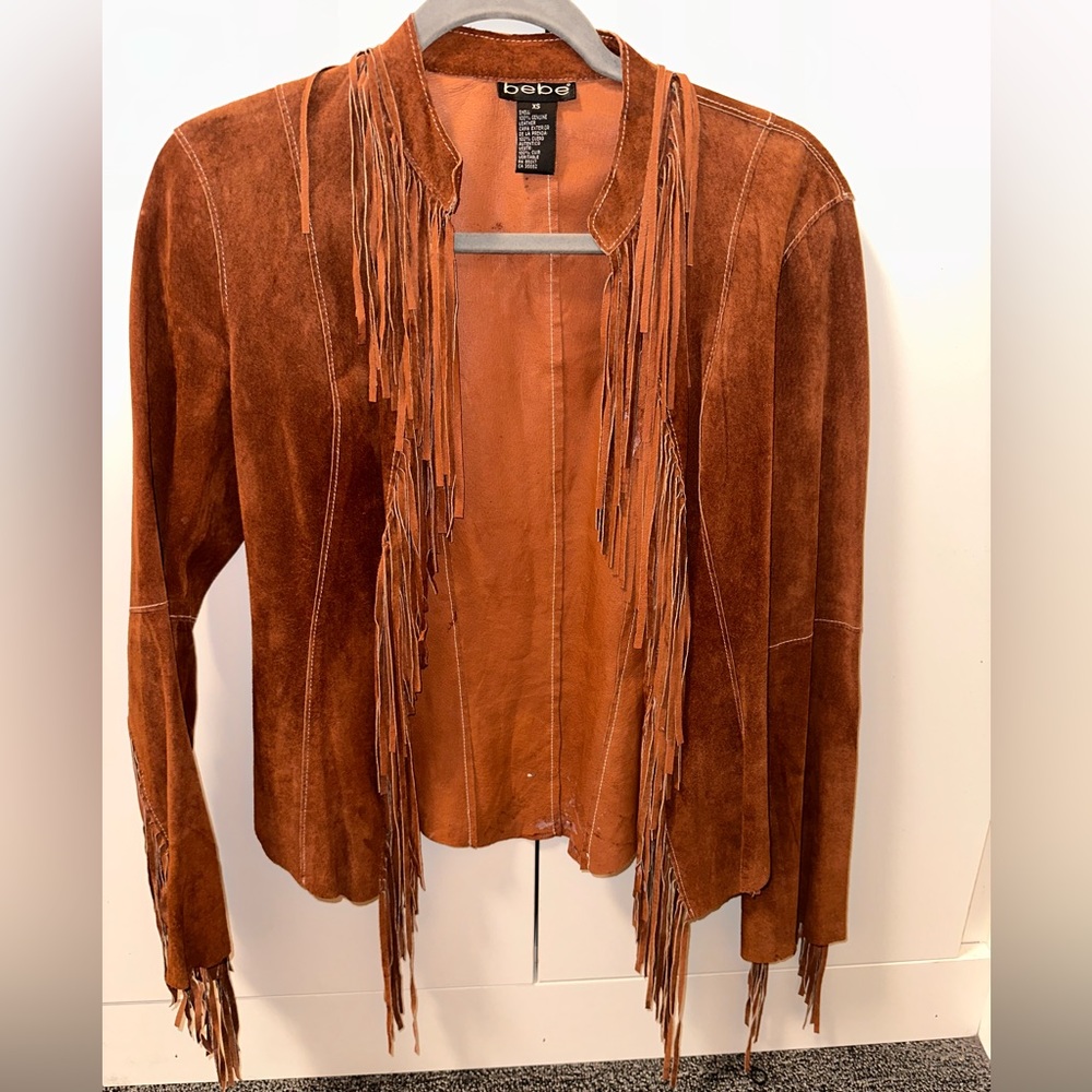 bebe fringe jacket 100% genuine leather